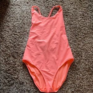 Aerie Macrame Back Neon Coral One Piece swimsuit